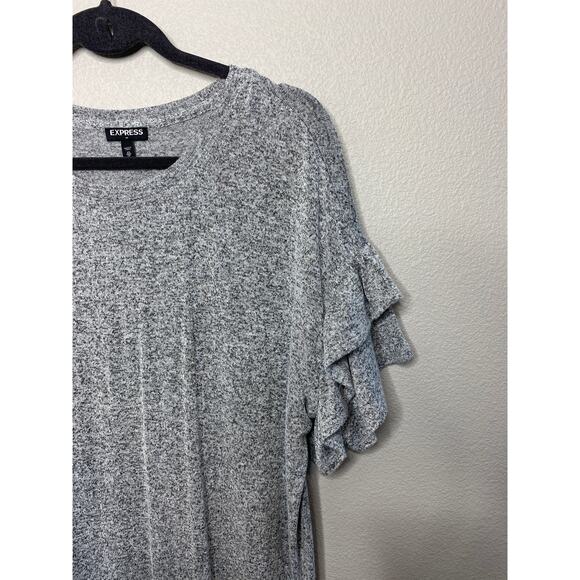 Express Dress Womens XS Grey Shift Shirt Dress Ruffle Sleeve Round Neck Casual - Picture 3 of 6
